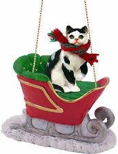 Conversation Concepts Black-White Shorthaired Tabby Cat Sleigh Holiday Ornament