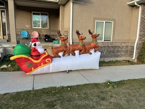 Holiday Time Christmas Santas Sleigh Flying Reindeer Inflatable Air Blown 11ft - Picture 1 of 5