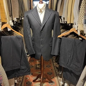 Mens 46R 40 X 32 Pinstripe 2 Piece Suit Jacket Trousers Pakeman Catto & Carter - Picture 1 of 24
