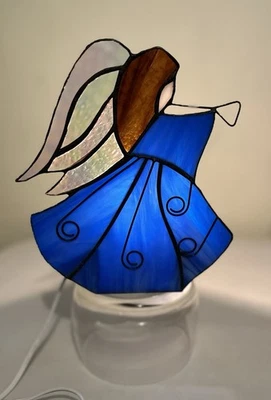 VTG Genuine Stained Glass Christmas Angel Table Accent Lamp Night Light 8"  - Image 1 of 4