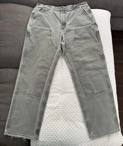 Vintage Carhartt B136 Double Knee Canvas Baggy Pants 38x34 Moss Green Distressed - Bild 1 von 24