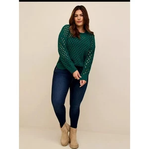 Suéter Pullover Para Mujer Torrid Rich Verde Chenille Punto Abierto Talla 6 6x - Imagen 1 de 12