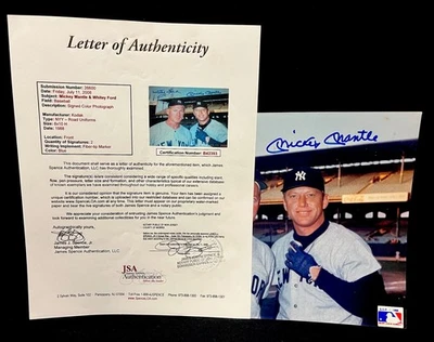 VINTAGE MICKEY MANTLE & WHITEY FORD SIGNED 8X10. NEW YORK YANKEES JSA COA. - Image 1 of 3
