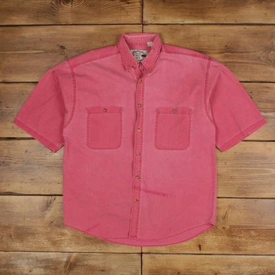 Vintage Double Impact Casual Shirt Button L 90s Mens Short Sleeve Red Solid - Image 1 of 4