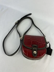 Dooney & Bourke Crossbody Purse Small Croc Embossed Flap Bordeaux Red Bag Tiny - Picture 1 of 16