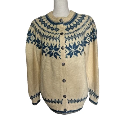 Dale of Norway Wool Button Up Sweater Medium Cream/Blue fits like large-see desc - Image 1 of 4