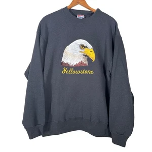 Vintage Hanes Yellowstone Embroidered Eagle Crewneck Sweatshirt  Mens L Black - Picture 1 of 10