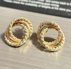 Vintage 14k 585 solid yellow gold triple circle twisted rope stud post earrings - Picture 1 of 10