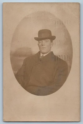 1910 Man With Hat Studio Jersey City New Jersey NJ RPPC Photo Antique Postcard - Image 1 of 2