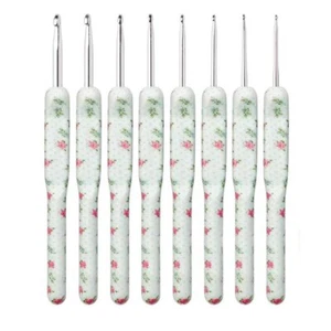 1 juego de 8 ganchos de ganchillo de cerámica suave tejido blanco estilo floral - Imagen 1 de 9