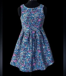 Trixxi Mädchen ärmellos Blumenmuster Metallic mehrfarbig Passform & Flare Kleid Größe 16 - Bild 1 von 12