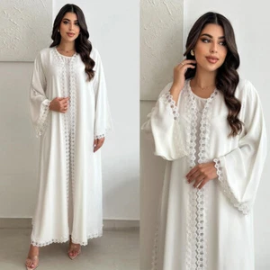 Weiße offene Damen-Cardigan Abaya islamische lange Roben Kaftan Kimono Dubai Kleider - Bild 1 von 19