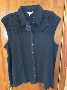 NWT Ladies Sz Med Lucky Brand blouse Navy Blue - Picture 1 of 4