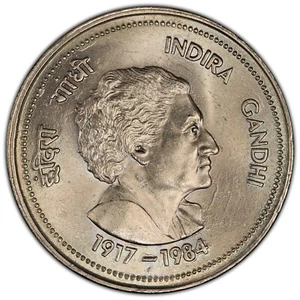 nd (1985) India 5 Rupee Indira Gandhi PCGS MS65 RGUTH075 - Picture 1 of 4