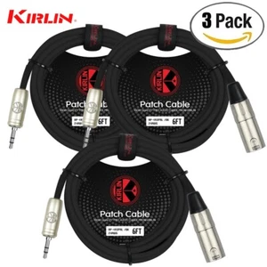 3-PACK Kirlin 6FT XLR Male - 3.5mm TRS Plug Patch Cable Black AP-493 PRL-06/BK - Picture 1 of 1