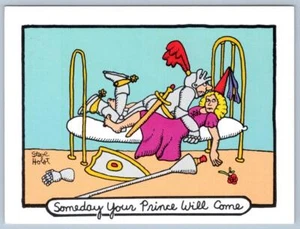 AÑOS 80 ALGÚN DÍA TU PRÍNCIPE VENDRÁ*PAREJA EN CAMA*STEVE HOLST POSTAL HUMOR - Imagen 1 de 2
