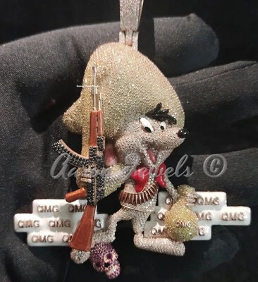 Colgante de plata 925 para hombre | Estilo de dibujos animados | Moissanita 12,39 quilates VVS1 | Hecho a medida Foto 1 de 4