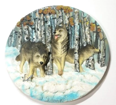 Decorative Wolf Plate 8" Forest Woods Snow Hunting 3D - Image 1 of 3