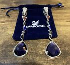 Vintage Swarovski (Daniel Swarovski) Purple Silver Tone Dangle Clip On Earrings