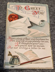 VTG TO GREET YOU Postcard Posted 1910 Paper & Ink Well Design - Picture 1 of 10