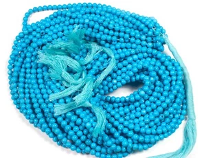 Hermosas cuentas redondas lisas de piedras preciosas azul oscuro turquesa de 12,5" para fabricación artesanal - Imagen 1 de 24