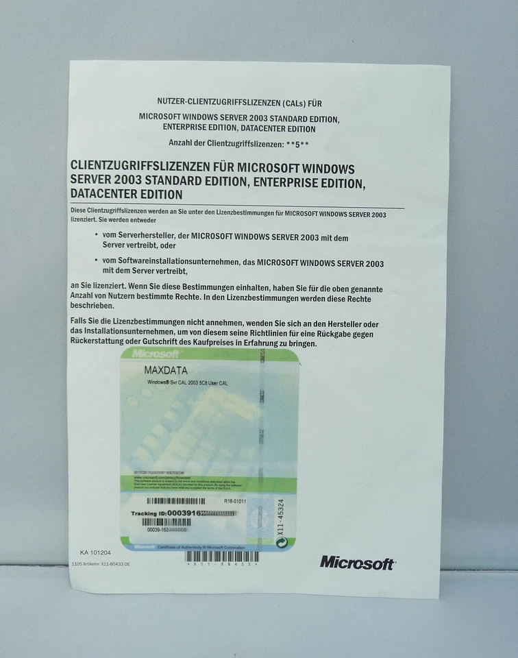 5 User / Benutzer CAL für Microsoft Windows 2003 Server - auch R2 - - Bild 1 von 1
