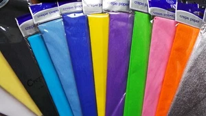 Crepe Paper 150x50cm White Yellow Black Blue Pink Orange Purple Turquoise Lemon - Picture 1 of 14