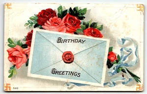 Postcard Birthday Greetings Envelope and Roses 1911 - Picture 1 of 2
