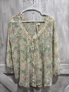 Lauren Conrad Peach Floral Button Down Blouse Size M - Picture 1 of 7