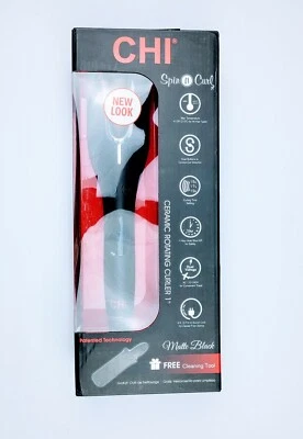 CHI Spin N Curl Ceramic Rotating Curler 1"  Onyx Black Nib New Look&cleaner tool - Image 1 of 4