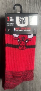 Chicago Bulls Kids Crew Sock 3 Pack Shoe Size 4-9.5 & Sock Size 9-11 L NEW NBA - Picture 1 of 8