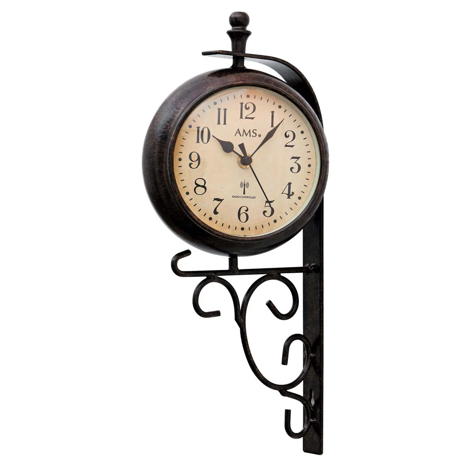 AMS F5961 Funk Wanduhr Wetterfest m. Thermometer Analog Made in Germany Rustikal - Bild 1 von 1
