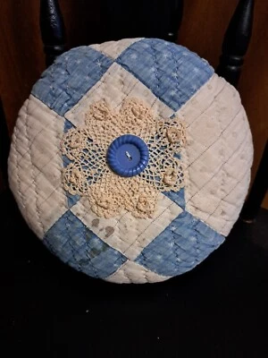 Folk Art Quilted Vintage Handmade Mini Pillow Folk Art Cutter Quilt Pillow  - Image 1 of 4