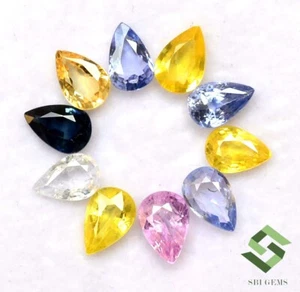 Natural Multi Sapphire Pear Cut 6x4 mm 4.77 CTS Lot 10 Pcs Calibrated Loose Gems - Foto 1 di 5