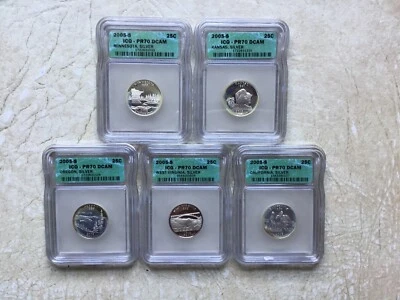 TONED 2005-S ICG Gem Proof PR70DCAM Silver 5 Coin Quarter Set - Image 1 of 4