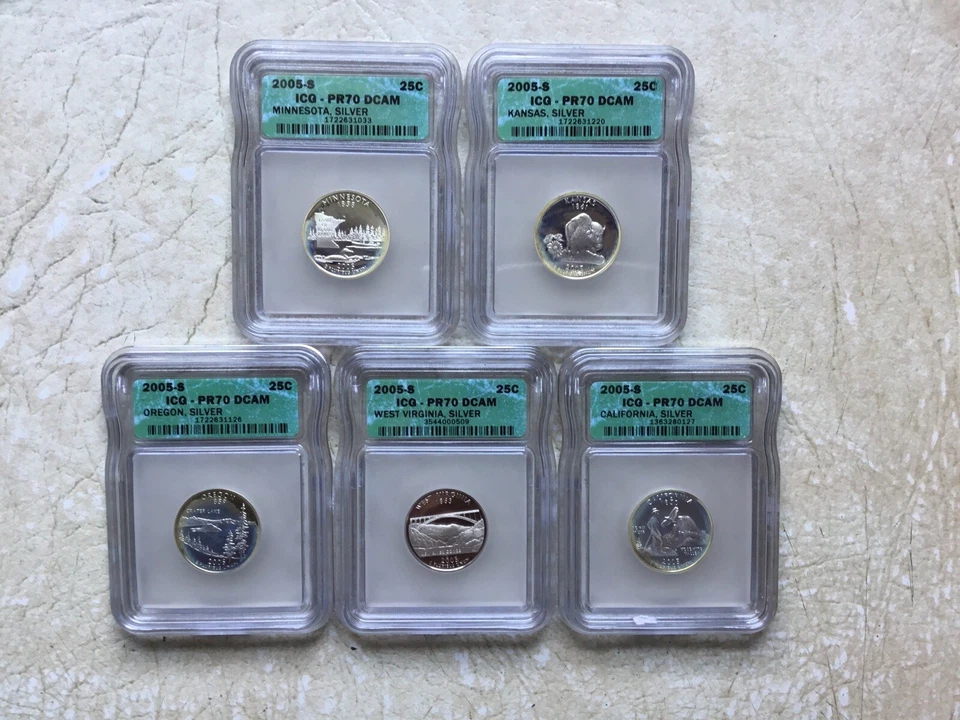 TONED 2005-S ICG Gem Proof PR70DCAM Silver 5 Coin Quarter Set - Image 1 of 4