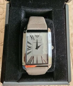 NEW-EMPORIO ARMANI SLIM GREY LEATHER+GREY TONE CLASSIC,ROMAN #'S WATCH AR2058 - Picture 1 of 6