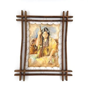 Indianer Portrait gerahmt Lederoberfläche Kunst Ölgemälde Wanddeko - Bild 1 von 3