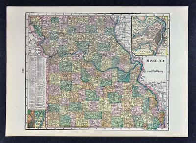 Mapa George Cram c 1900 - Missouri - St. Louis Kansas City Jefferson Columbia MO Foto 1 de 2
