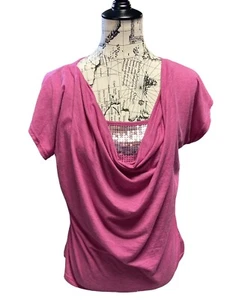 Venus Womens medium pink Short sleeve silver sequin top - Picture 1 of 4