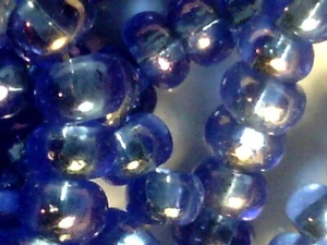 Vtg 3 STRANDS BIG BLUE AB SEED GLASS BEADS 3-4mm #010816f - Picture 1 of 3