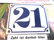 Hausnummer Nr. 21 dunkel-blaue Zahl auf weißem Hintergrund 12 cm x 10 cm Emaille