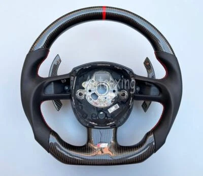 Carbon Fiber Flat Steering Wheel for Audi A3 A4 A5 A6 A8 S5 S6B7B8+paddles 2008+ - Image 1 of 4