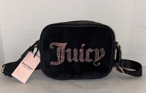Juicy Couture Obsession Velour Umhängetasche Handtasche Schwarz Lakritz Neu mit Etikett - Bild 1 von 15