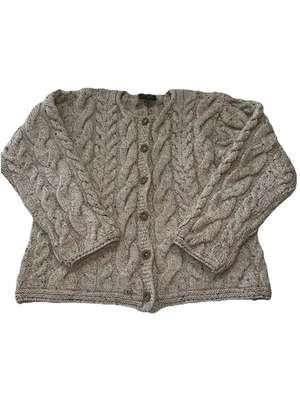 Suéter para mujer Carraig Donn mediano 100 % lana merino tejido con cable Irlanda beige Foto 1 de 4