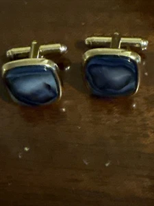 Vintage Square Blue Cufflinks Gold Tone - Picture 1 of 5