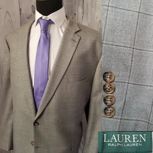 Ralph Lauren Men Blazer 52R Gray Windowpane Silk Wool Light Sports Coat Jacket - Picture 1 of 20