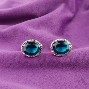 Natural Apatite Sterling Silver Blue Statement Fathers Designer Modern Cufflinks - Picture 1 of 6