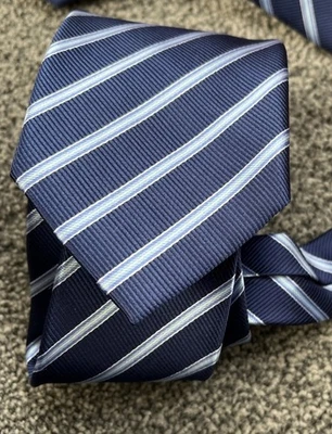Mens navy blue striped mix smart formal event tie 3" wide 55" long - Image 1 of 2