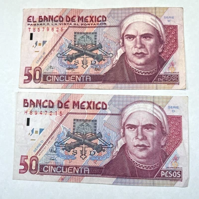2 x 1992/1994 Мексика 50 пятьдесят Cincuenta новый песо, 2 примечания, первый год! - Изображение 1 из 2